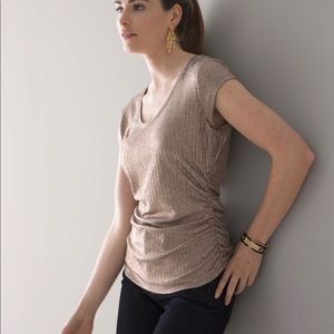 NWOT WHBM Ruched Cap Sleeve Rose Gold Tee